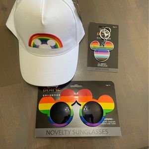 Disney Pride Lot Hat, Sunglasses and Mickey Keychain NWT